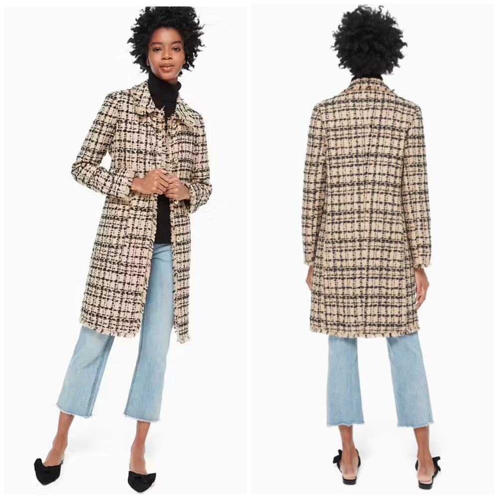 Kate Spade Tweed Coat Tan Black